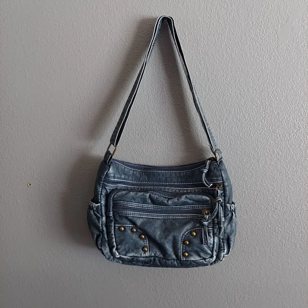 Stylish Soft PU Leather Multi-Picket Blue Denim Shoulder/Crossbody Bag